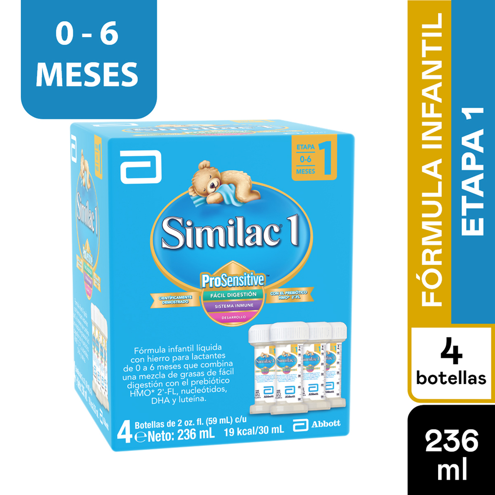 Similac Etapa 1 Prosensitive Liquido Pack X 4 Botellas 59 Ml - Similac