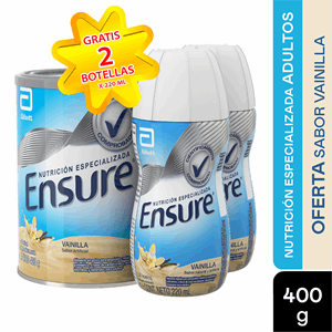 Ensure Polvo Sabor Vainilla X 400 Gr + Gratis 2 Ensure Liquido Sabor Vainilla X 220 Ml - Ensure