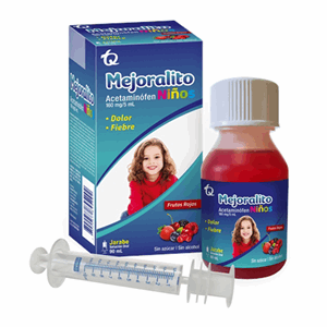 Mejoralito Niños 160 Mg / 5 Ml Jarabe Sabor Frutos Rojos Frasco X 90 Ml Con Jeringa Dosificadora - Mejoralito