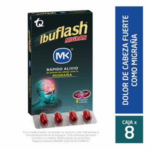 Ibuflash Migraña Mk 400 / 250 / 65 Mg Caja X 8 Capsulas Liquidas (2 Blister X 4 Capsulas) - Ibuflash