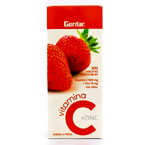 Vitamina C   Zinc 500 Ui / 5 Mg Genfar Fresa X 100 Tabletas Masticables Suplemento Dietario  - Genfar