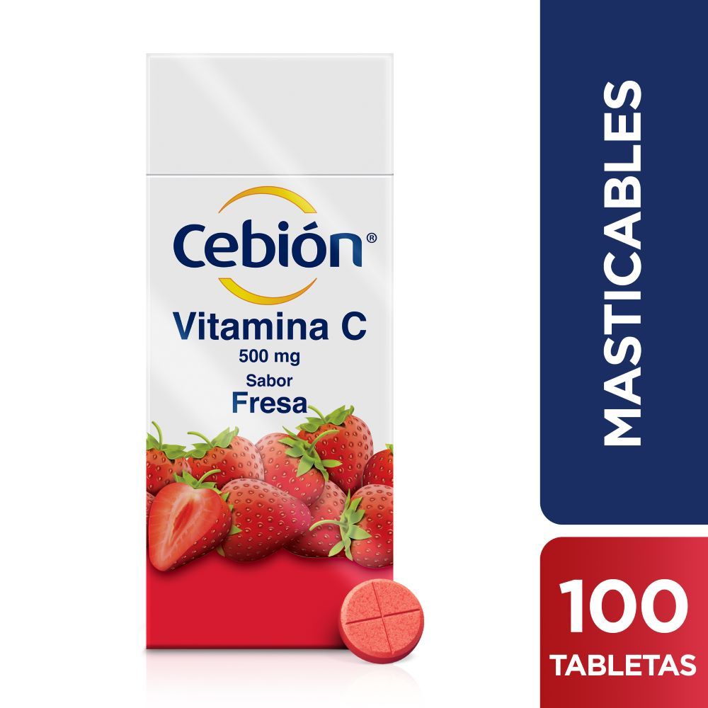 Vitamina C Masticable Cebion Sabor A Fresa X 100 Tabletas - Cebion