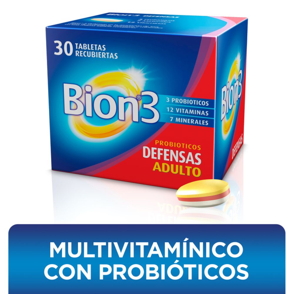 Bion 3 Defensas Frasco X 30 Tabletas Recubiertas Suplemento Dietario - Bion