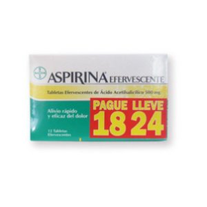 Aspirina Efervecente 500 Mg 2 Cajas X 12 Tabletas  (pague 18 Lleve 24 Tabletas) - Aspirina