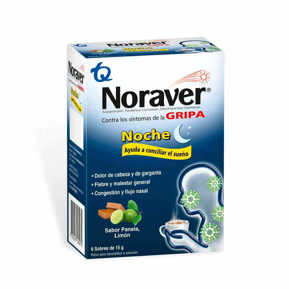 Noraver Gripa Noche Panela / Limon Caja X 6 Sobres De 15 G - Noraver
