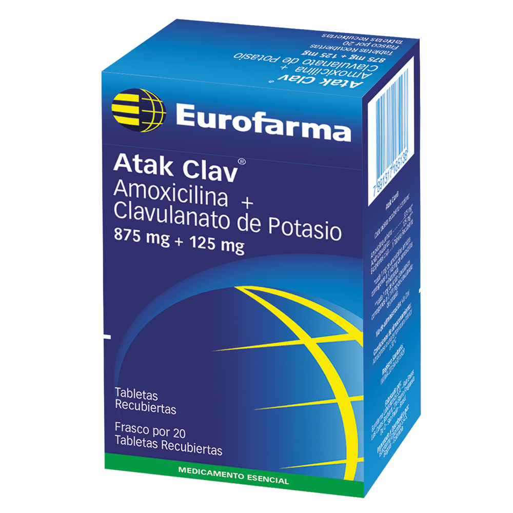 Atak Clav 875/125 Mg Frasco X 20 Tabletas Recubiertas - Atak  Clav