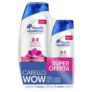 Shampoo Head And Shoulders 2 En 1 Suave Y Manejable Frasco X 375 Ml + Shampoo X 180 Ml (precio Espec - Head And Shoulders