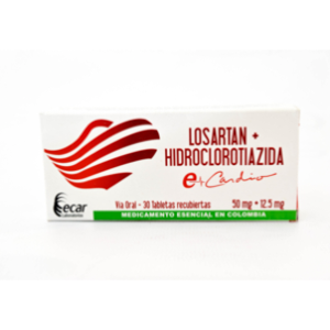 Losartan Hidroclorotiazida Ecar 50/12.5 Mg Caja X 30 Tabletas Recubiertas - Ecar