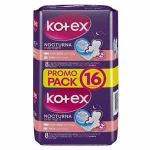 Toallas Higienicas Kotex Nocturna Con Alas 2 X 8 Und (precio Especial) Tela  - Kotex