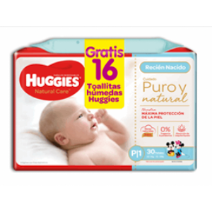 Pañal Huggies Natural Care P Etapa 1 X 30 Unidades (gratis 16 Toallitas Humedas) - Huggies