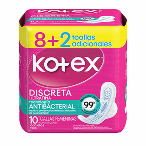 Toallas Higienicas Kotex Discreta Ultrafina Tela Alas X 10 Toallas  - Kotex