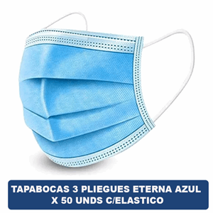 Tapabocas 3 Pliegues Eterna Azul X 50 Unds C/elastico - Eterna