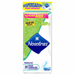 Toallas Higienicas Nosotras Natural Plus Canal Gel Dispensador X 30 Unidades - Nosotras