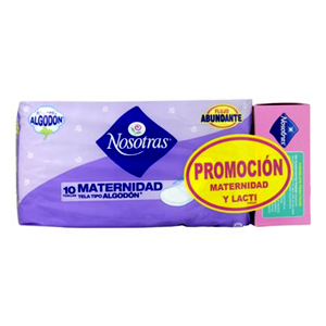 Toallas Higienicas Nosotras Maternidad Pack X 10 Unidades + Lacti Nosotra X 12 Precio Especial   - Nosotras