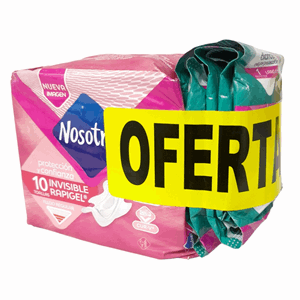 Toallas Higienicas Nosotras Invisible Rapigel Con Alas X 10 Unidades (gratis 5 Protectores Largos) - Nosotras