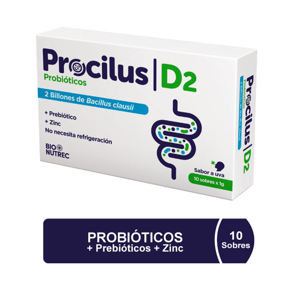 Procilus D2 Probioticos Sabor Uva Caja X 10 Sobres De 1 G  - Procilus