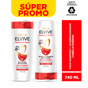 Shampoo Elvive Reparacion Total 5 X 370 Ml + Acondicionador  X 370 Ml (precio Especial) - Elvive