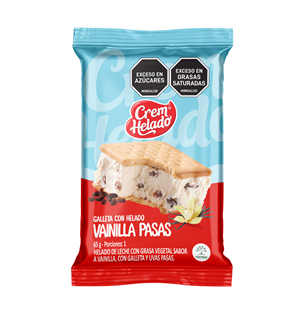 Galleta Con Helado Vainilla Pasas X 65 G - Crem Helado