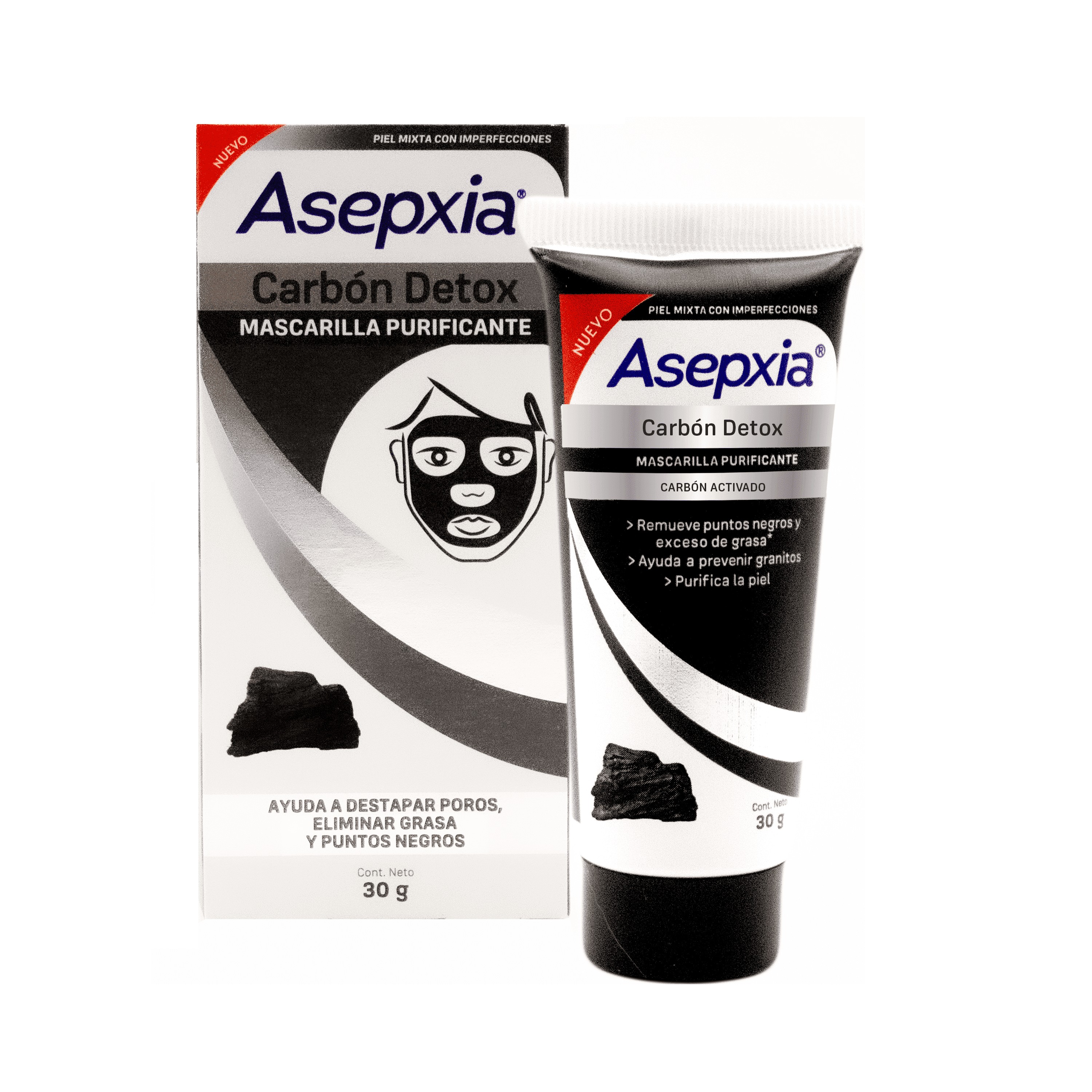 Mascarilla Asepxia Peel Off Carbon Detox Purificante Tubo X 30 G - Asepxia