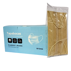 Tapabocas Termo Sellado Beige Classic Jeans Caja X 50 Unidades Con Elastico Empaque Individual - Classic Jeans