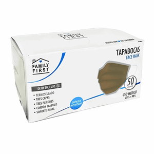 Tapabocas Desechables Beige 3 Pliegues Caja X 50 Unidadess Con Elastico Empaque Individual - Family Fist
